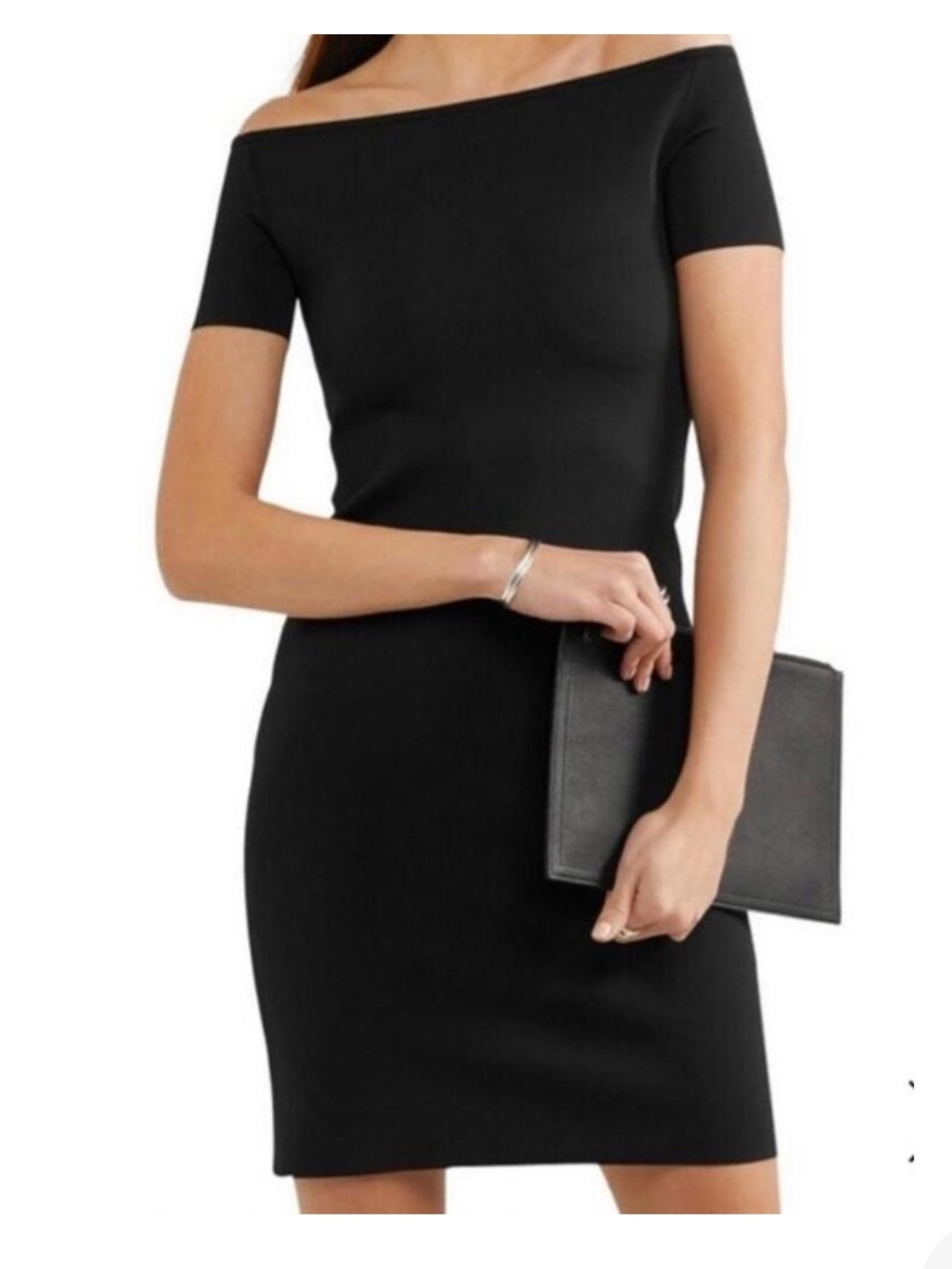 Helmut Lang Black Off-Shoulder Scuba Bodycon Dress | XS